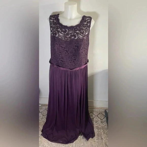 Plum Bridesmaids Purple Dress w/ Lace Bodice David’s Bridal Plus Size 20 EUC 074 - Picture 3 of 13